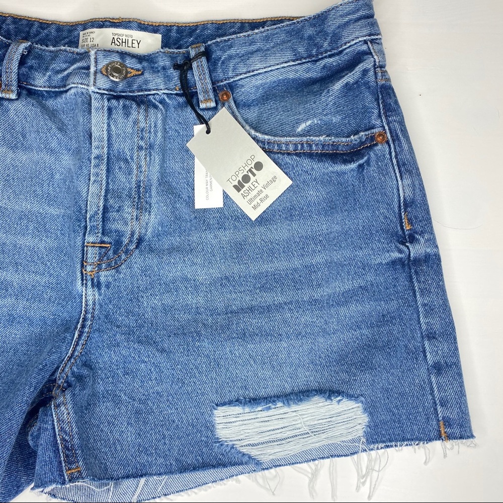 Topshop Moto Ashley Mid-Rise Distressed Shorts